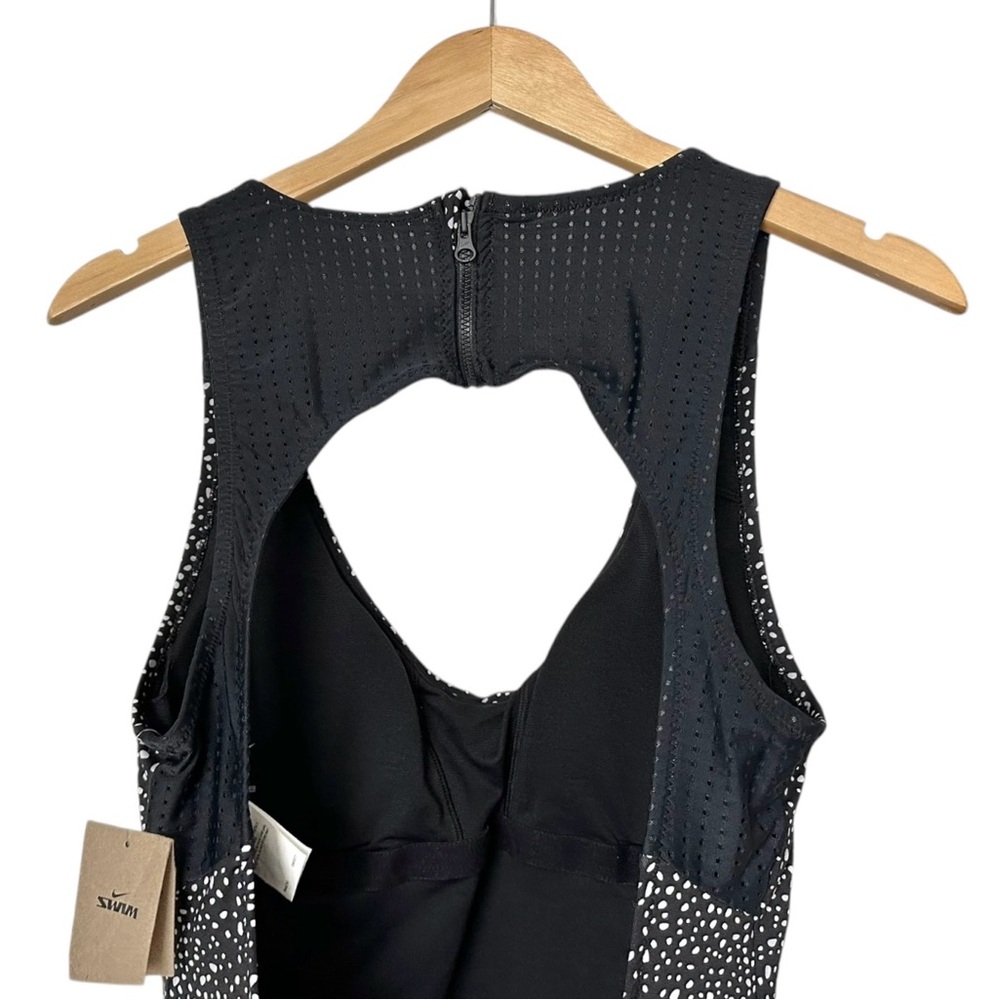 Nike NEW One-Piece Swimsuit Water Dots Black White Printed Cutout Back Size XXL - Picture 7 of 14